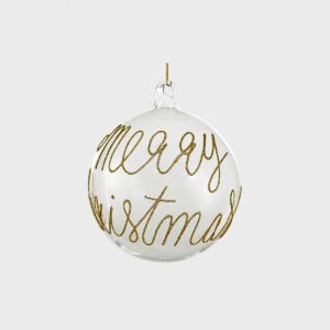 Glasskule med glittertekst "Merry Christmas" – 8 cm